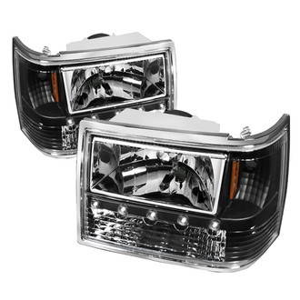 Spyder® - Driver and Passenger Side Black Euro Headlights with Parking LEDs