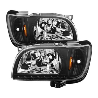 Spyder® - Driver and Passenger Side Black Euro Headlights with Parking LEDs