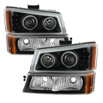 Spyder® - Driver and Passenger Side Black Halo Projector Headlights with Turn Signal/Parking Lights