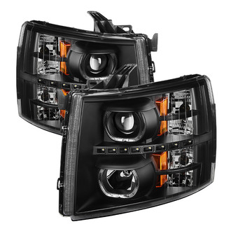 Spyder® - Driver and Passenger Side Black Halo Projector Headlights with Parking LEDs