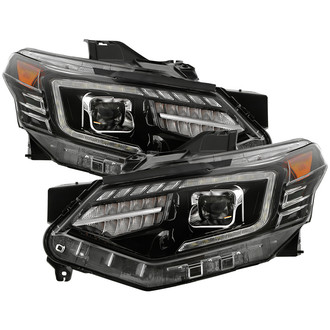 Spyder® - Driver and Passenger Side Black/Chrome LED DRL Bar Projector Headlights with Sequential Turn Signal