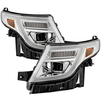 Spyder® - Driver and Passenger Side Chrome Light Tube Projector Headlights with LED Turn Signal