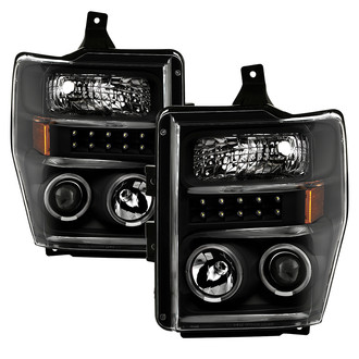 Spyder® - Driver and Passenger Side Black Halo Projector Headlights with Parking LEDs