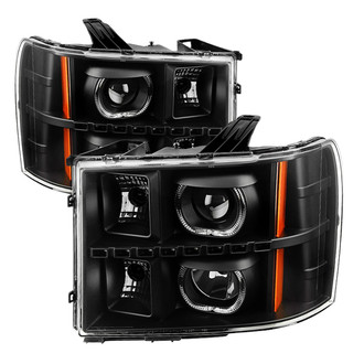 Spyder® - Driver and Passenger Side Black Halo Projector Headlights with Parking LEDs