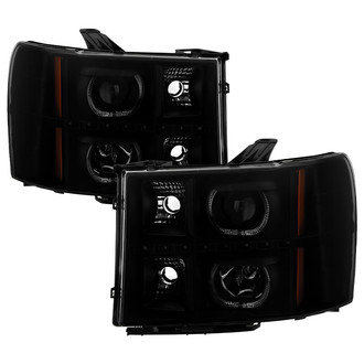 Spyder® - Driver and Passenger Side Black/Smoke Halo Projector Headlights with Parking LEDs