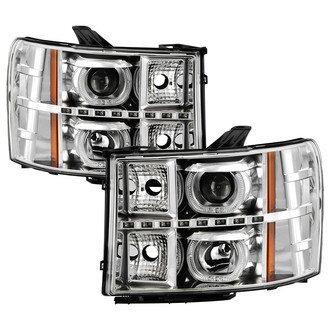 Spyder® - Driver and Passenger Side Chrome Halo Projector Headlights with Parking LEDs