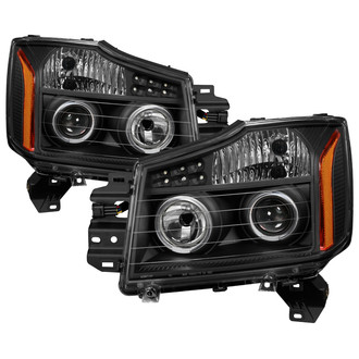 Spyder® - Driver and Passenger Side Black Halo Projector Headlights with Parking LEDs