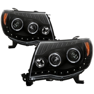 Spyder® - Driver and Passenger Side Black Halo Projector Headlights with Parking LEDs