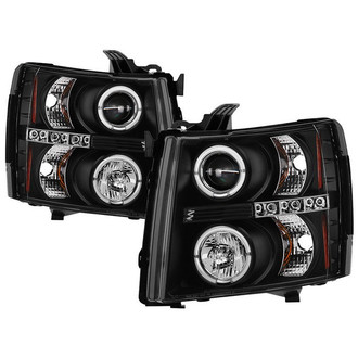 Spyder® - Signature Series Driver and Passenger Side Black Halo Projector Headlights with Parking LEDs