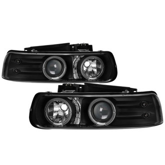 Spyder® - Signature Series Driver and Passenger Side Black Halo Projector Headlights with Parking LEDs