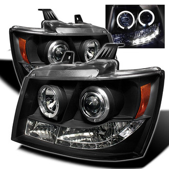 Spyder® - Signature Series Driver and Passenger Side Black Halo Projector Headlights with Parking LEDs