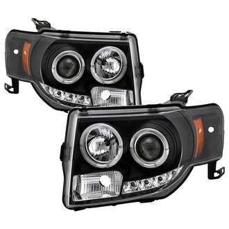 Spyder® - Signature Series Driver and Passenger Side Black Halo Projector Headlights with Parking LEDs