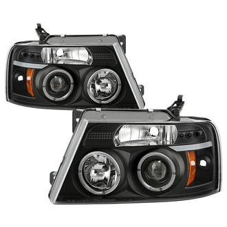 Spyder® - Signature Series Driver and Passenger Side Black LED DRL Bar Halo Projector Headlights