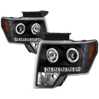 Spyder® - Signature Series Driver and Passenger Side Black Halo Projector Headlights with Parking LEDs
