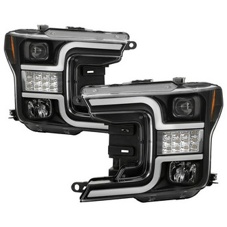 Spyder® - Signature Series Driver and Passenger Side Black DRL Bar Projector Headlights with LED Sequential Turn Signal