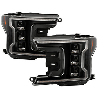 Spyder® - Apex Series Driver and Passenger Side Black Projector LED Headlights with Sequential Turn Signal
