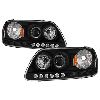 Spyder® - Signature Series Driver and Passenger Side Black Halo Projector Headlights with Parking LEDs