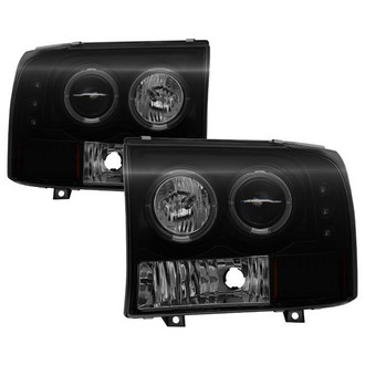 Spyder® - Signature Series Driver and Passenger Side Black/Smoke Halo Projector Headlights with Parking LEDs