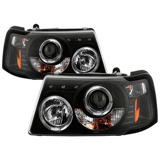 Spyder® - Signature Series Driver and Passenger Side Black Halo Projector Headlights with Parking LEDs