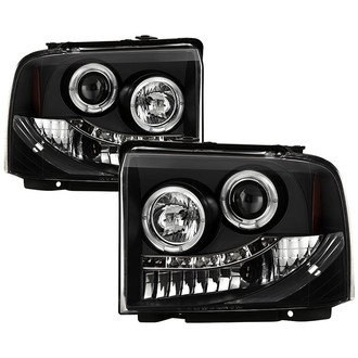 Spyder® - Signature Series Driver and Passenger Side Black Halo Projector Headlights with Parking LEDs
