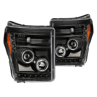 Spyder® - Signature Series Driver and Passenger Side Black Halo Projector Headlights with Parking LEDs