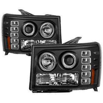 Spyder® - Signature Series Driver and Passenger Side Black Halo Projector Headlights with Parking LEDs