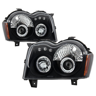Spyder® - Signature Series Driver and Passenger Side Black Halo Projector Headlights with Parking LEDs