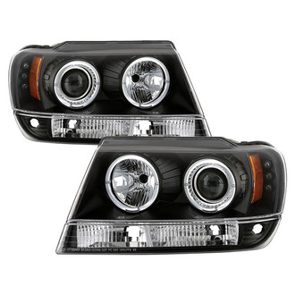 Spyder® - Signature Series Driver and Passenger Side Black Halo Projector Headlights with Parking LEDs