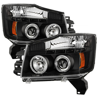 Spyder® - Signature Series Driver and Passenger Side Black Halo Projector Headlights with Parking LEDs