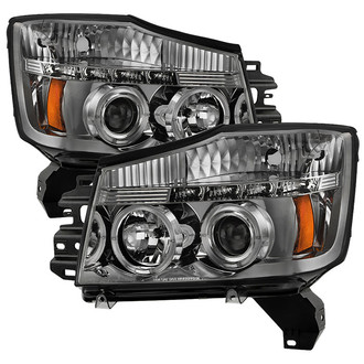Spyder® - Signature Series Driver and Passenger Side Chrome/Smoke Halo Projector Headlights with Parking LEDs