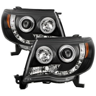 Spyder® - Signature Series Driver and Passenger Side Black Halo Projector Headlights with Parking LEDs