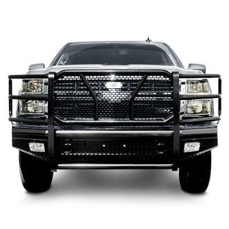 SteelCraft® - Full Width Black Front HD Bumper with Brush Guard and Hitch Receiver
