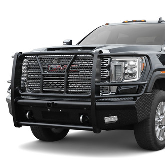 SteelCraft® - Full Width Black Front HD Bumper with Brush Guard and Hitch Receiver