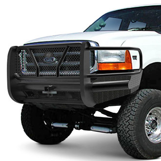 SteelCraft® - Full Width Black Front HD Bumper with Brush Guard and Hitch Receiver