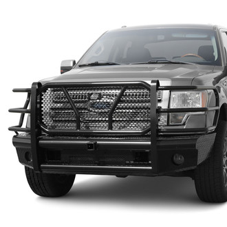 SteelCraft® - Full Width Black Front HD Bumper with Brush Guard and Hitch Receiver
