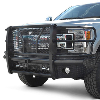 SteelCraft® - Full Width Black Front HD Bumper with Brush Guard and Hitch Receiver
