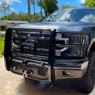 SteelCraft® - Full Width Front Winch HD Bumper with Brush Guard and Hitch Receiver