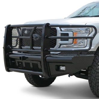 SteelCraft® - Full Width Black Front HD Bumper with Brush Guard and Hitch Receiver