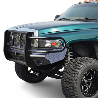 SteelCraft® - Full Width Black Front HD Bumper with Brush Guard and Hitch Receiver