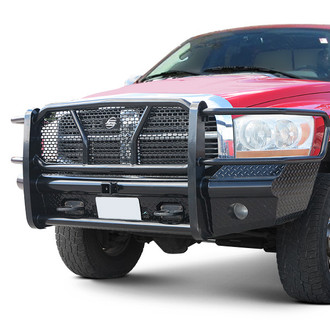 SteelCraft® - Full Width Black Front HD Bumper with Brush Guard and Hitch Receiver