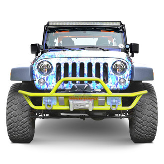 Steinjager® - Full Width Neon Yellow Front Winch Tubular Bumper with Hoop