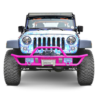 Steinjager® - Full Width Hot Pink Front Winch Tubular Bumper with Hoop