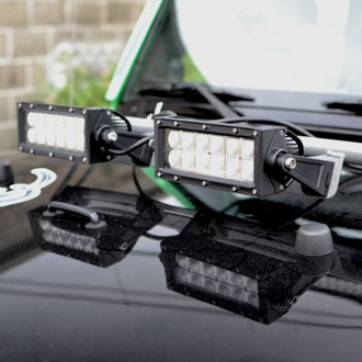 Steinjager® - Hood Hinge Mounted Cree 8" 2x36W Rectangular Gray Hammertone Housing Combo Spot/Flood Beam LED Lights and Brackets