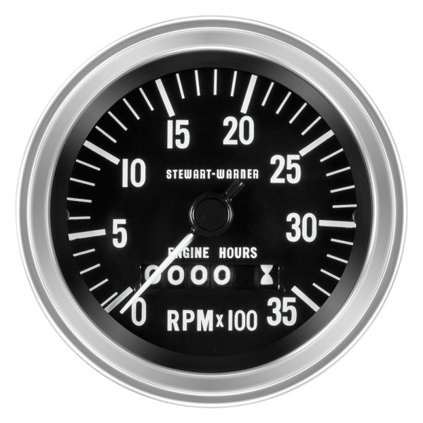 Stewart Warner® - Deluxe Series 3-3/8" Mechanical Tachometer with Hourmeter, 3500 RPM