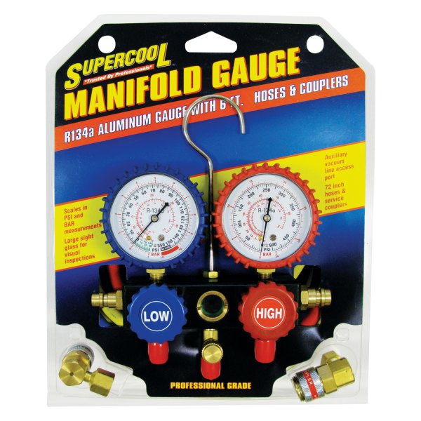 Supercool® - Aluminum R-134a Manifold Gauge Set with 72" Hoses and Quick Connect Couplers