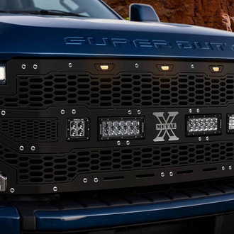 T-Rex® - 1-Pc Laser Torch Series Black Honeycomb Laser Cut Main Grille with 2 x 3" LED Pod Lights