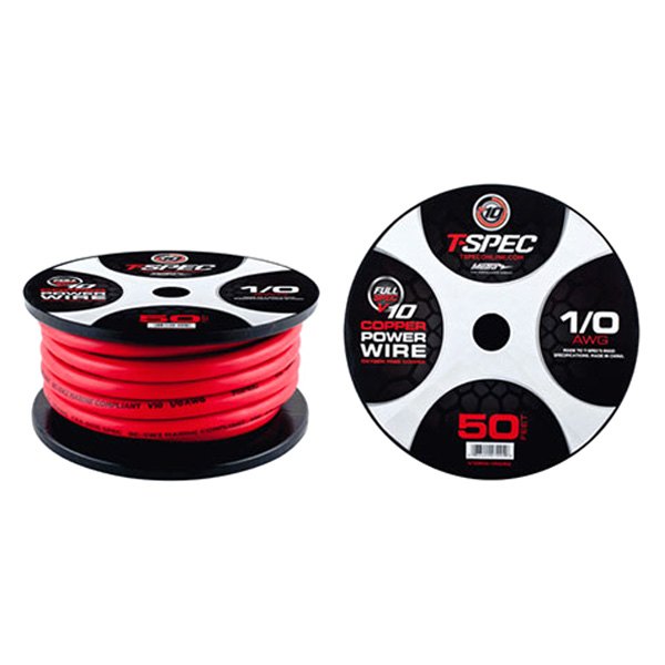 T-Spec® - V10 Series 1/0 AWG Single 50' Matte Red Stranded GPT Power Wire
