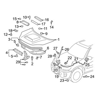 Toyota OE - Hood & Grille - Hood & Components (With Air Scoop), (Gas)
