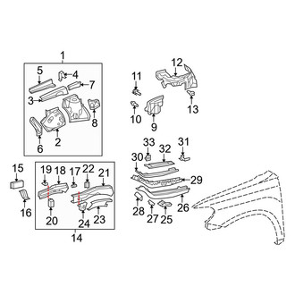 Toyota OE - Fender - Structural Components & Rails (Base / Base Premium / Limited / SE / Sport Premium)