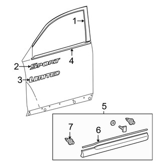 Toyota OE - Front Door - Exterior Trim (USA Built), (Base / Base Premium / Limited / SE / Sport Premium)